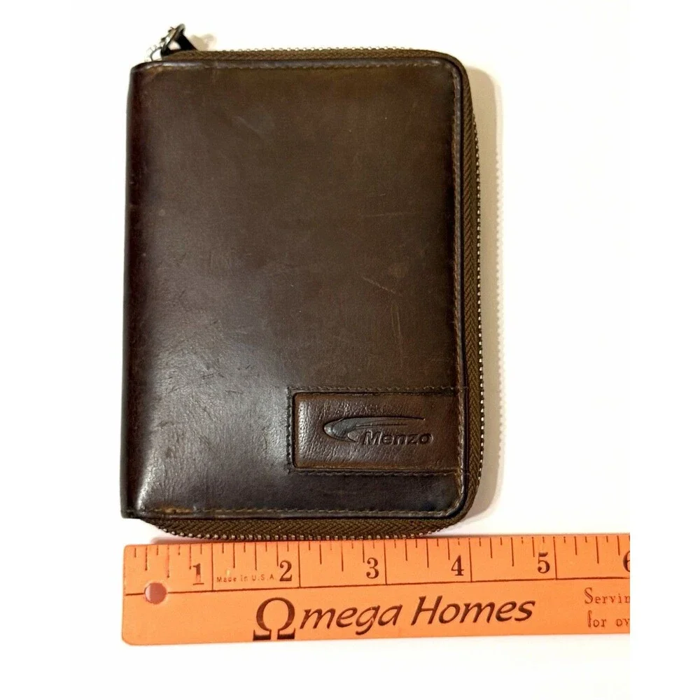 European Brown Leather Zip Wallet Coin Pocket Menzo Austria Heritage